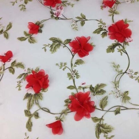 Tulle Fabric Roll 1 Yard Chiffon Flower Organza Lace Fabric for Backdrop Curtain Wedding Party Decoration Tulle Trim DIY Dress Costume in Saudi Arabia