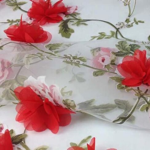 Tulle Fabric Roll 1 Yard Chiffon Flower Organza Lace Fabric for Backdrop Curtain Wedding Party Decoration Tulle Trim DIY Dress Costume in Saudi Arabia