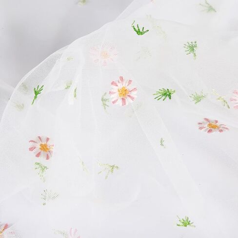 Tulle Fabric Roll Cute Flower Daisy Embroidery Tulle for DIY Skirt Bag Party Home Decor Sewing Curtain Tablecloth Soft Lace Mesh Fabric(Gray) in Kuwait