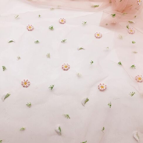Tulle Fabric Roll Cute Flower Daisy Embroidery Tulle for DIY Skirt Bag Party Home Decor Sewing Curtain Tablecloth Soft Lace Mesh Fabric(Gray) in Kuwait