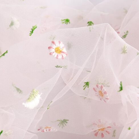 Tulle Fabric Roll Cute Flower Daisy Embroidery Tulle for DIY Skirt Bag Party Home Decor Sewing Curtain Tablecloth Soft Lace Mesh Fabric(Gray) in Kuwait