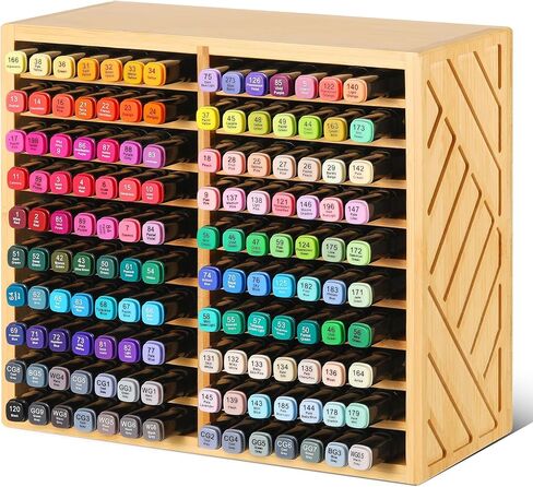 Bamboo Marker Organizer for Desk, Marker Storage Organizer for 140 Markers，Pens, Pencils and Art Brushes，Wooden marker holder for Home, Classroom and Office Decor,Bamboo in Saudi Arabia