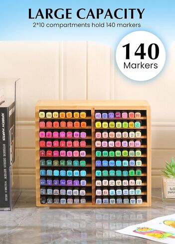 Bamboo Marker Organizer for Desk, Marker Storage Organizer for 140 Markers，Pens, Pencils and Art Brushes，Wooden marker holder for Home, Classroom and Office Decor,Bamboo in Saudi Arabia
