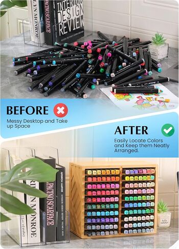 Bamboo Marker Organizer for Desk, Marker Storage Organizer for 140 Markers，Pens, Pencils and Art Brushes，Wooden marker holder for Home, Classroom and Office Decor,Bamboo in Saudi Arabia