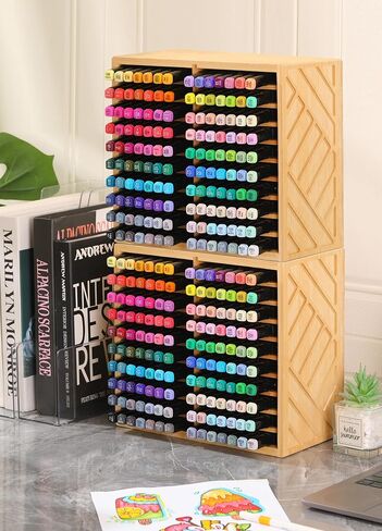 Bamboo Marker Organizer for Desk, Marker Storage Organizer for 140 Markers，Pens, Pencils and Art Brushes，Wooden marker holder for Home, Classroom and Office Decor,Bamboo in Saudi Arabia