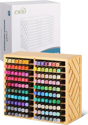 Bamboo Marker Organizer for Desk, Marker Storage Organizer for 140 Markers，Pens, Pencils and Art Brushes，Wooden marker holder for Home, Classroom and Office Decor,Bamboo in Saudi Arabia