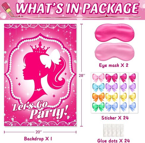 اللوازم الحزبية الحزبية للبنات الوردي ، دبوس ملصق القوس على رأسه ، لعبة Pink Girl Princess Party ، ملصق كبير مع ملصقات القوس 24pcs لعيد ميلاد الأطفال (Parchly Pink) in Saudi Arabia