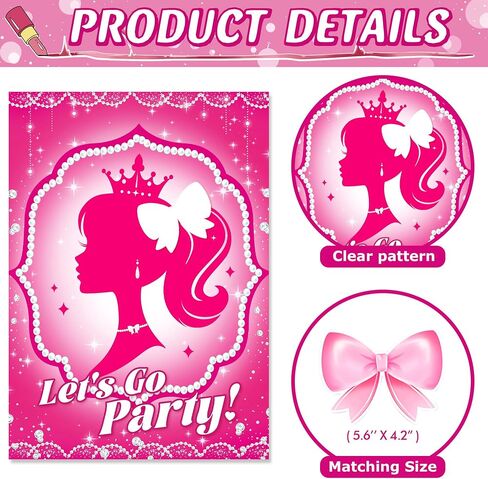 اللوازم الحزبية الحزبية للبنات الوردي ، دبوس ملصق القوس على رأسه ، لعبة Pink Girl Princess Party ، ملصق كبير مع ملصقات القوس 24pcs لعيد ميلاد الأطفال (Parchly Pink) in Saudi Arabia