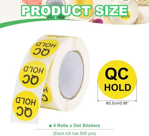 PATIKIL 1" QC Hold Labels, 4 Roll/2000 Pcs Inventory Quality Control Stickers Round Warehouse Management Organization Labels for Shipping Manufacturing Inspection, Yellow in Saudi Arabia