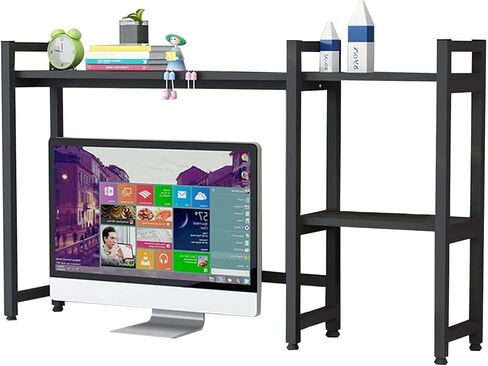 2 Layer Desktop Storage Organizer Display Shelf Book Rack - Office Desk Bookshelf, Metal Desktop Bookcase, Freestanding Open Storage Display Rack Shelf, for Office/School/Kitchen (B 115cm) in Saudi Arabia