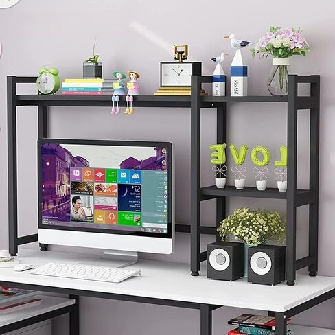 2 Layer Desktop Storage Organizer Display Shelf Book Rack - Office Desk Bookshelf, Metal Desktop Bookcase, Freestanding Open Storage Display Rack Shelf, for Office/School/Kitchen (B 115cm) in Saudi Arabia