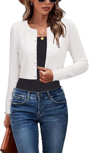 Newshows Cropped Cardigan Sweaters for Women 2023 Crew Neck Button Down Open Front Knit Bolero Shrugs in Kuwait