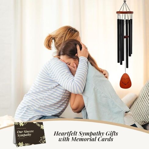 Pet Memorial Wind Chimes for Loss of Dog & Cat Passed Away Remembrance Gift with Sympathy Card for Grieving Pet Owners Paw Print Design with Memorial Poem (Black) in Kuwait