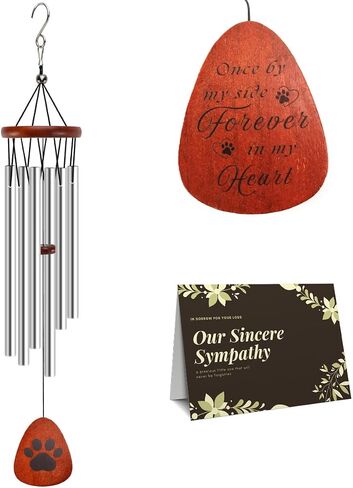 Pet Memorial Wind Chimes for Loss of Dog & Cat Passed Away Remembrance Gift with Sympathy Card for Grieving Pet Owners Paw Print Design with Memorial Poem (Black) in Kuwait