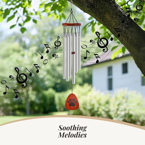 Pet Memorial Wind Chimes for Loss of Dog & Cat Passed Away Remembrance Gift with Sympathy Card for Grieving Pet Owners Paw Print Design with Memorial Poem (Black) in Kuwait