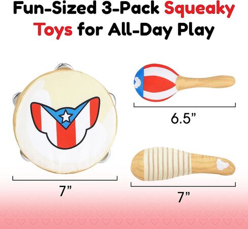 Squeaky Pet Toys | Puerto Rican Instrument-Inspired Perrandeo Kit – 3-Pack Pet Toys for Dogs and Cats | Durable & Engaging for All-Day Play | 9"H x 7"W in Saudi Arabia