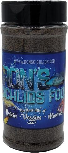 RON'S CICHLIDS African Cichlid Fish Food, Premium Tropical Fish Food Pellets with Protein, Veggies & Fruits for Healthier, Brighter & Bigger Tropical Fish & Cleaner Tanks, Mbuna Blend, 1 LB in Saudi Arabia