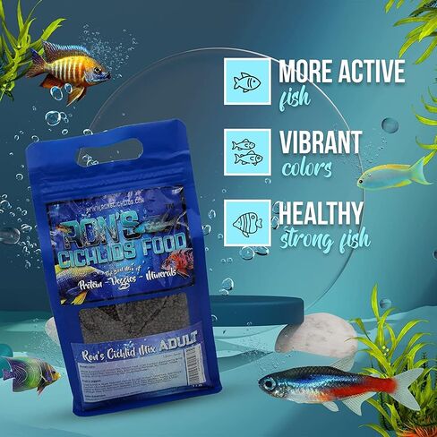 RON'S CICHLIDS African Cichlid Fish Food, Premium Tropical Fish Food Pellets with Protein, Veggies & Fruits for Healthier, Brighter & Bigger Tropical Fish & Cleaner Tanks, Mbuna Blend, 1 LB in Saudi Arabia