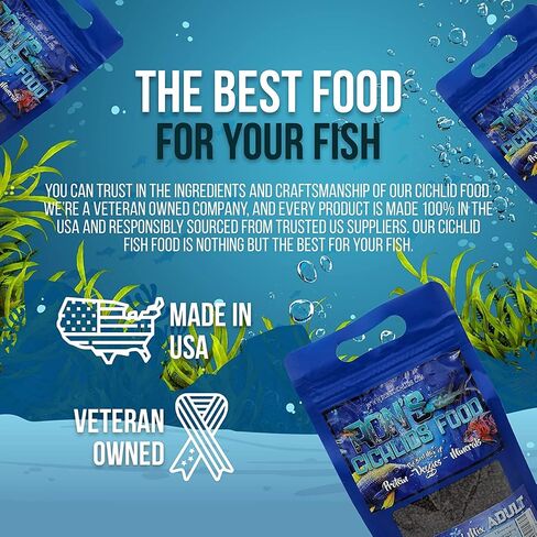 RON'S CICHLIDS African Cichlid Fish Food, Premium Tropical Fish Food Pellets with Protein, Veggies & Fruits for Healthier, Brighter & Bigger Tropical Fish & Cleaner Tanks, Mbuna Blend, 1 LB in Saudi Arabia