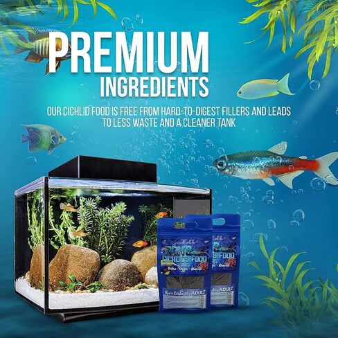 RON'S CICHLIDS African Cichlid Fish Food, Premium Tropical Fish Food Pellets with Protein, Veggies & Fruits for Healthier, Brighter & Bigger Tropical Fish & Cleaner Tanks, Mbuna Blend, 1 LB in Saudi Arabia