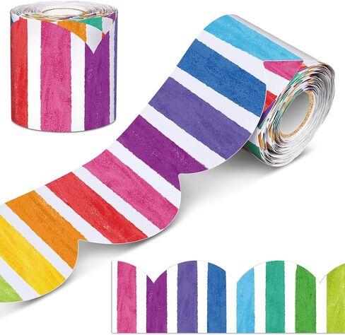 Zonon 65.6 Ft Colorful Stripe Bulletin Board Borders Rainbow Color Scalloped Borders Decorative Stripe Bulletin Board Trim for School Classroom Chalkboard Office Decoration in Saudi Arabia