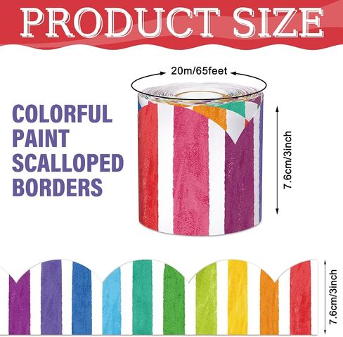 Zonon 65.6 Ft Colorful Stripe Bulletin Board Borders Rainbow Color Scalloped Borders Decorative Stripe Bulletin Board Trim for School Classroom Chalkboard Office Decoration in Saudi Arabia
