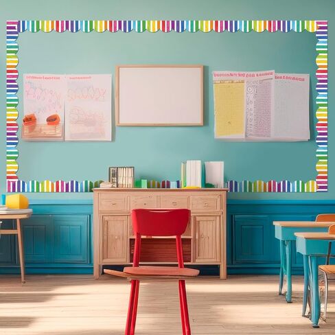 Zonon 65.6 Ft Colorful Stripe Bulletin Board Borders Rainbow Color Scalloped Borders Decorative Stripe Bulletin Board Trim for School Classroom Chalkboard Office Decoration in Saudi Arabia