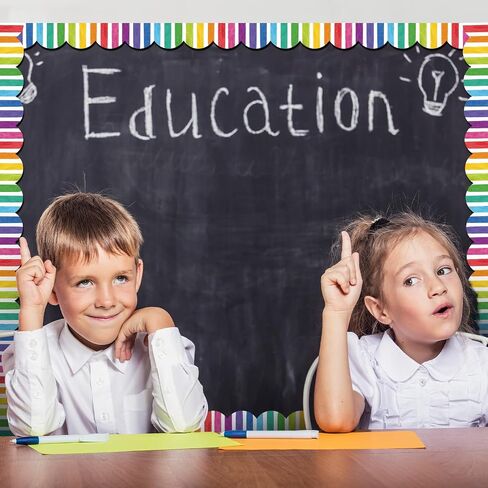 Zonon 65.6 Ft Colorful Stripe Bulletin Board Borders Rainbow Color Scalloped Borders Decorative Stripe Bulletin Board Trim for School Classroom Chalkboard Office Decoration in Saudi Arabia