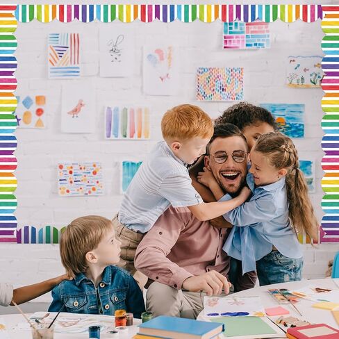Zonon 65.6 Ft Colorful Stripe Bulletin Board Borders Rainbow Color Scalloped Borders Decorative Stripe Bulletin Board Trim for School Classroom Chalkboard Office Decoration in Saudi Arabia