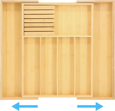Elama Bamboo Wood Wood Armer Translier Tranizer ، تخزين أواني ، تخزين درج المكتب (صينية قابلة للتوسيع) in Kuwait