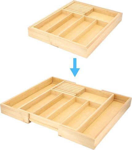 Elama Bamboo Wood Wood Armer Translier Tranizer ، تخزين أواني ، تخزين درج المكتب (صينية قابلة للتوسيع) in Kuwait