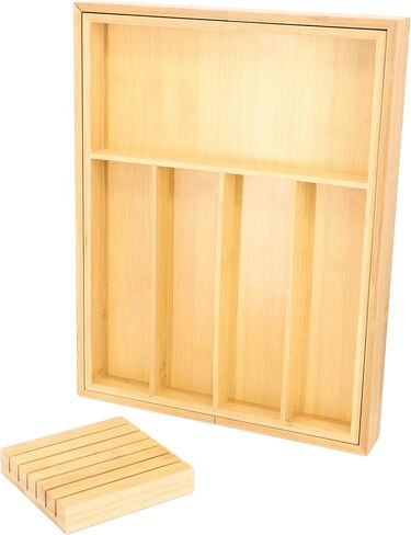 Elama Bamboo Wood Wood Armer Translier Tranizer ، تخزين أواني ، تخزين درج المكتب (صينية قابلة للتوسيع) in Kuwait