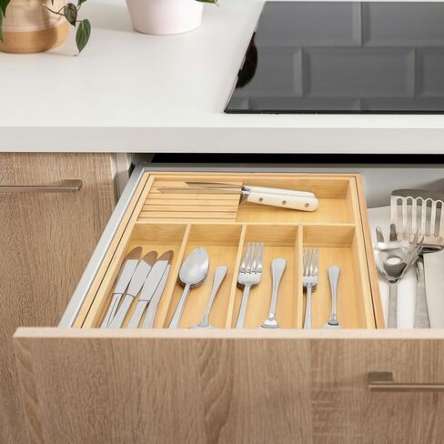 Elama Bamboo Wood Wood Armer Translier Tranizer ، تخزين أواني ، تخزين درج المكتب (صينية قابلة للتوسيع) in Kuwait