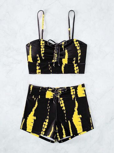 SHENHE Women's Tie Dye Bathing Suit Drawstring High Waisted Bikini Sets Swimsuit Black Solid Small in Saudi Arabia