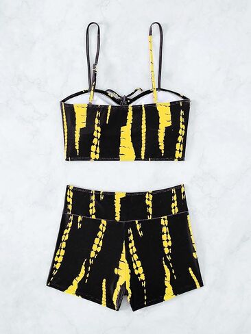 SHENHE Women's Tie Dye Bathing Suit Drawstring High Waisted Bikini Sets Swimsuit Black Solid Small in Saudi Arabia