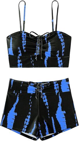 SHENHE Women's Tie Dye Bathing Suit Drawstring High Waisted Bikini Sets Swimsuit Black Solid Small in Saudi Arabia