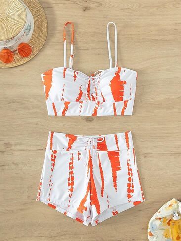 SHENHE Women's Tie Dye Bathing Suit Drawstring High Waisted Bikini Sets Swimsuit Black Solid Small in Saudi Arabia