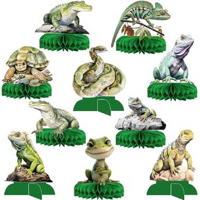 10PCS Reptile Party Decorations Honeycomb Centerpieces Reptile Table Decorations Reptile Birthday Party Decorations for Animal Theme Party