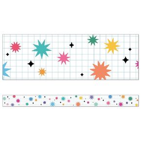 Happily Ever Elementary Retro Remix 36 Feet of Rainbow Bulletin Board Borders, Colorful Bursts and Twinkles Trim for Locker, Cubby, Party, Door Decorations, and Classroom Decor