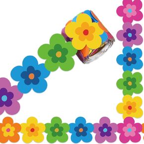 32.8Ft Colorful Flower Bulletin Board Border Rainbow Color Pink Green Yellow Boho Floral Die Cut Trim Border Roll for Spring Summer Back to School Classroom Chalkboard Wall Decor