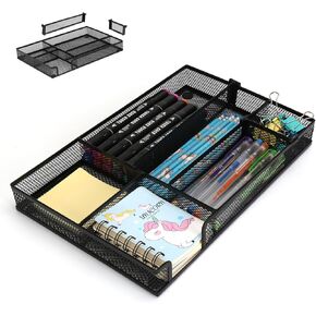 2 PCS Desk Drawer Organizer, 4 to 6 Grid Office Drawer Divider with 2 Adjustable Compartments, Metal Mesh Desktop Organization for Stationery Makeup Kitchen Toolroom School &Office, 12.6x8.26x1.57 in