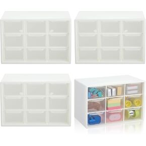 4 Pcs Mini Drawer Organizer Small Organizer with 9 Drawers Plastic Desktop Craft Storage Box for Office Home Room Jewelry Cosmetics Collection(White)