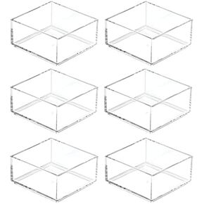 mDesign Plastic Square Desk Organizer Tray for Home Office, Drawers, Desktop, Holder for Pens, Paper Clips, Office Supply Accessory - Lumiere Collection - 6 Pack - Clear
