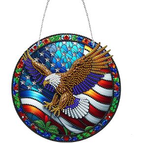 NQRSBUI DIY Hanging Diamond Art Painting Kits Eagle, Diamonds Painting Pendant Board Kit for Adults, Hanging Diamond Art Suncatchers for Home Garden Wall Decor