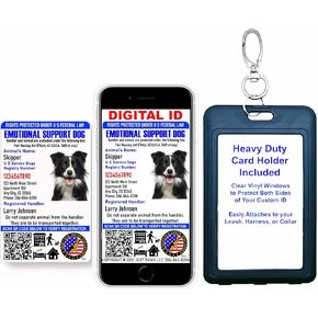 Just 4 Paws Custom Emotional Support ID Card with QR Code & Security Seal and Optional Holograph | Registration to US Service Dogs Registry Plus ID Holder & Digital ID - Portrait Style