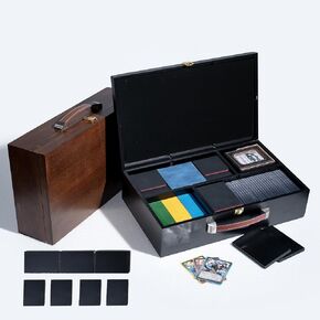 Premium Solid Wood Dual-Row Storage Case with Removable Dividers - Portable Organizer for 35PT Card Bricks, Collectible Cards, Sports Cards & Small Accessories (16.7"×10"×4.2" , Walnut - velvet )