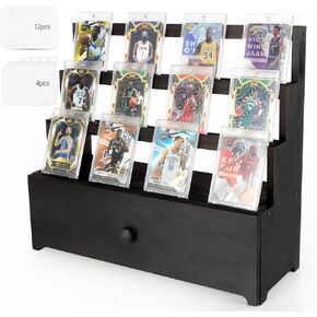 Trading Card Display,Wood Sports Card Display Case with Custom Drawer,Card Supporters and Dividers,3-Tier Graded Card Display for Card Game Collection