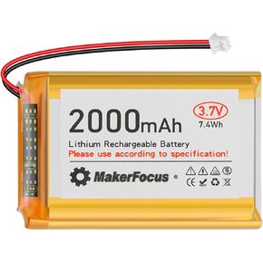 MakerFocus 1pcs 3.7V 2000mAh 7.4Wh Lithium Polymer Rechargeable Battery 1S 1C LiPo Battery with Protection Board Insulated Rubber Tape and Micro JST 1.25 Plug for ESP32 Development Board