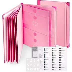 Folio File Folders with Pockets - File Organizer for Paper,Family Important Documents Organizer for Birth Certificate, Estate Planning, in Case I Go Missing Binder-Pink