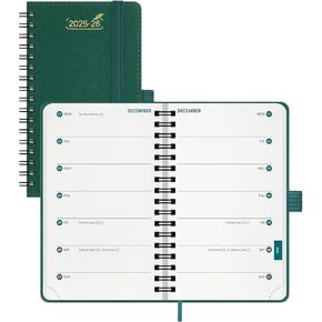 BEZEND Pocket Planner 2025-2026 Weekly with 2 Columns, 18-Month Academic Calendar (Jul 25-Dec 26), Life Work App., Storage Pocket, Pen Holder, PU Leather Softcover 3.5" x 6" Spiral - Evergreen